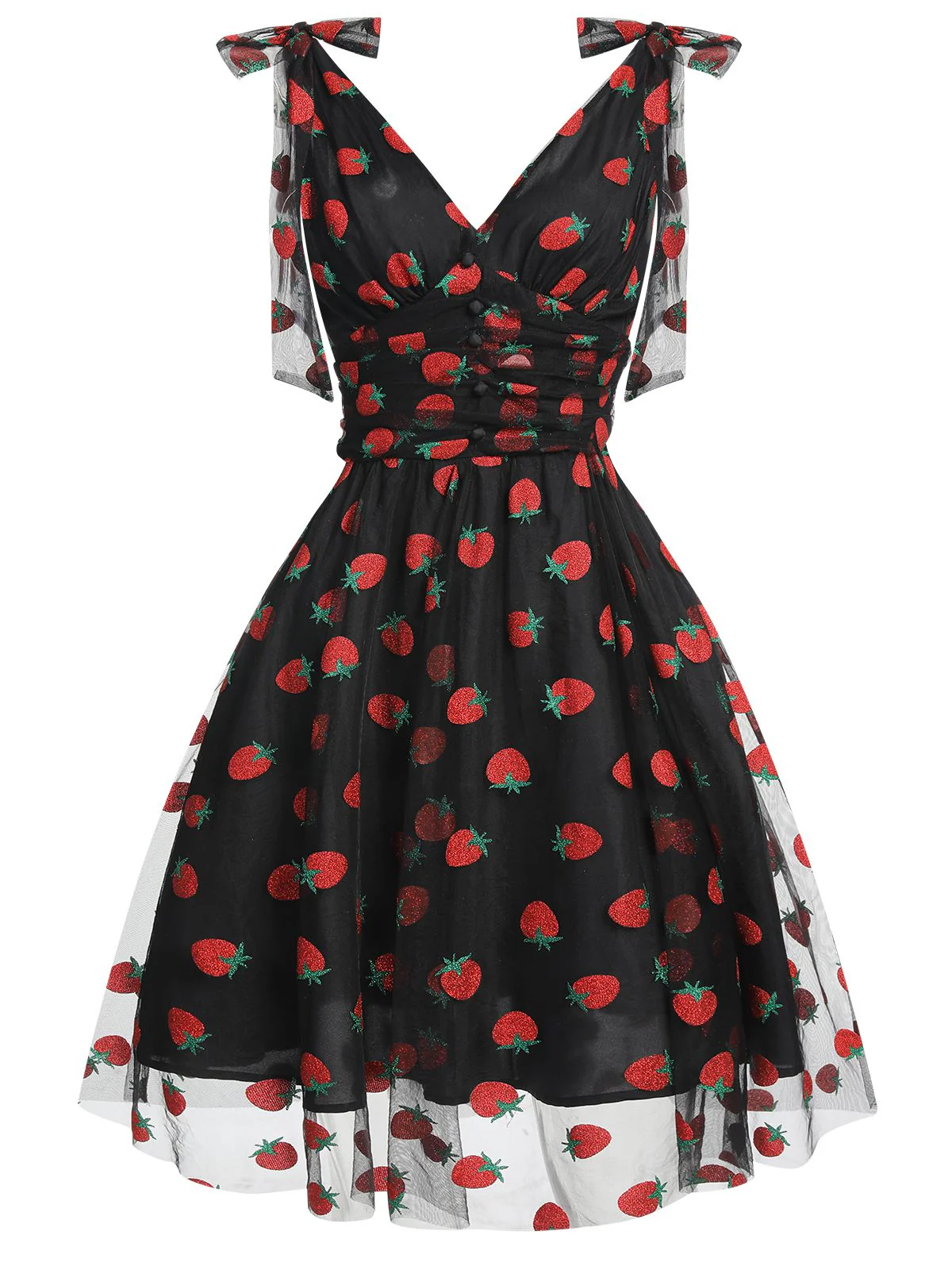 [Pre-Sale] Pink 1950s Strawberry Mesh Swing Dress - Image 9